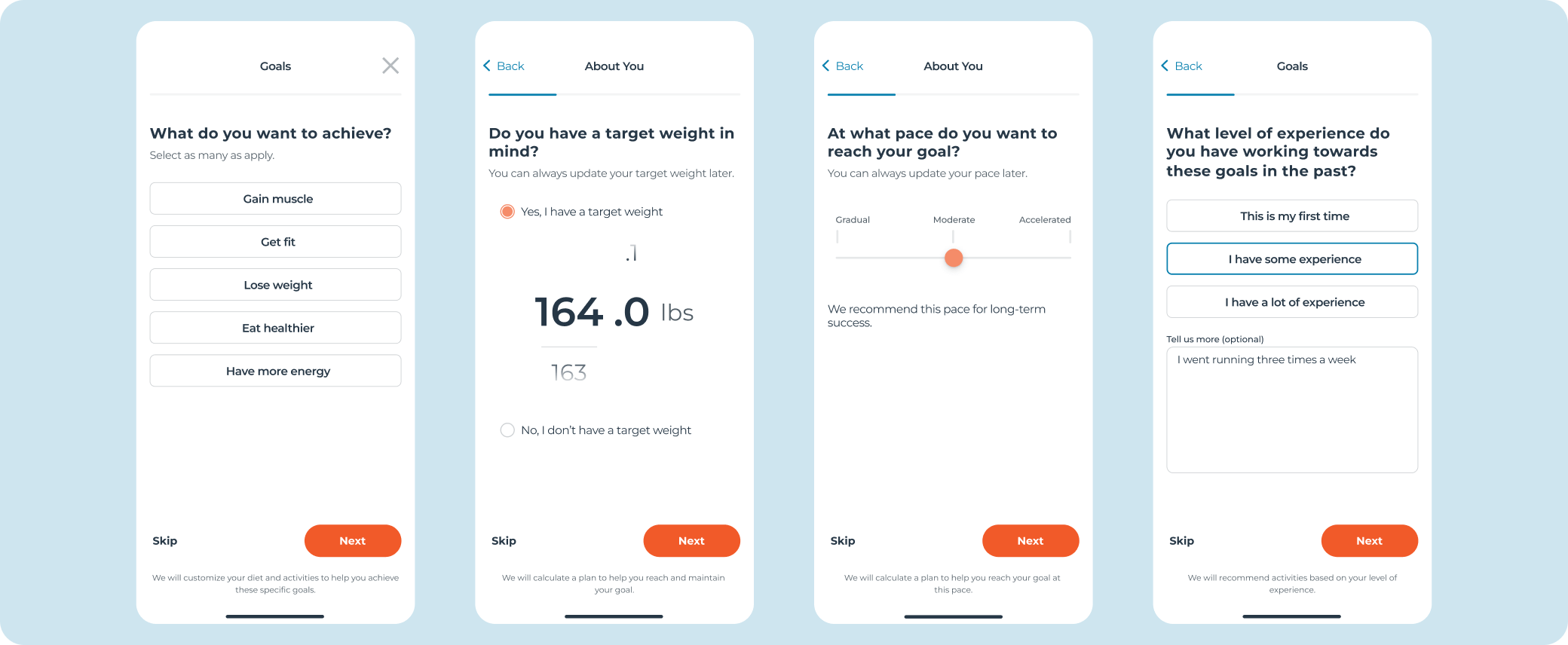 Trifecta app onboarding screens