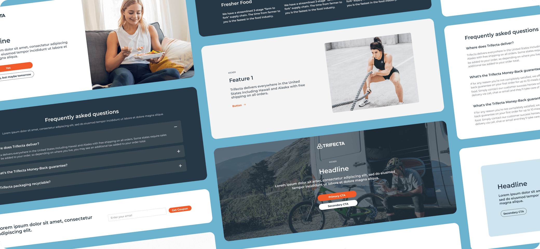 Composite image of different landing page components